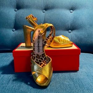 Gold, snakeskin Warren Edwards Platform Sandals.